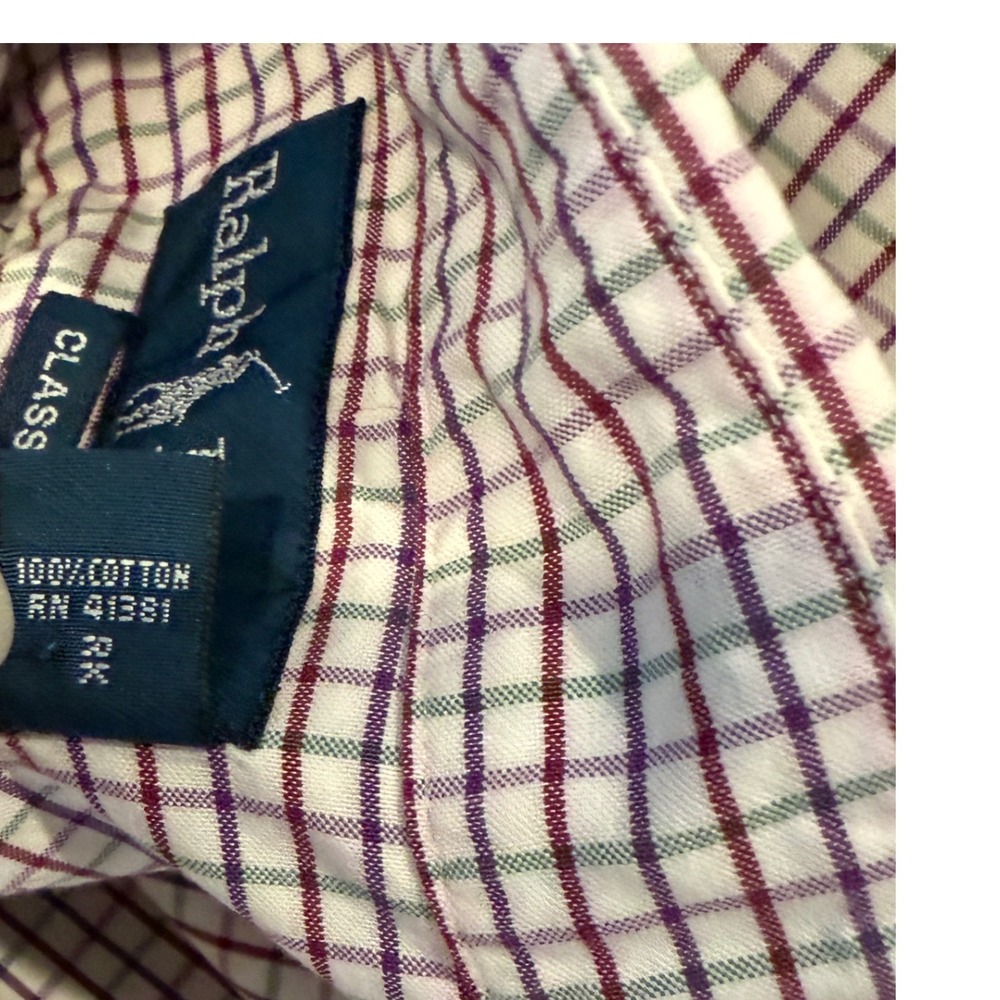 Ralph Lauren Classic Fit Plaid Button-Down Shirt Sz 16.5/34 Burgundy Check - Picture 6 of 13